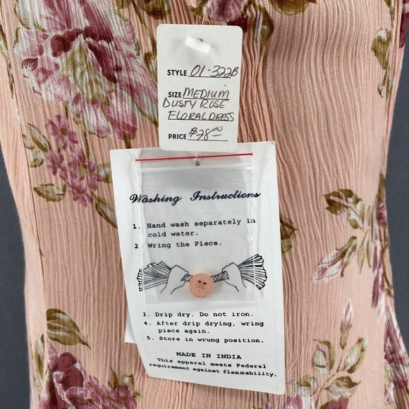 Vtg 90s NOS American Angel Romantic Boho Rose Floral Crinkle Rayon Maxi Dress M - Picture 16 of 16